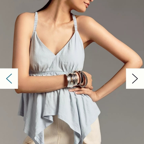 Anthropology Light Blue Assymetrical Boho V-neck Sleeveless Top - Picture 3 of 7